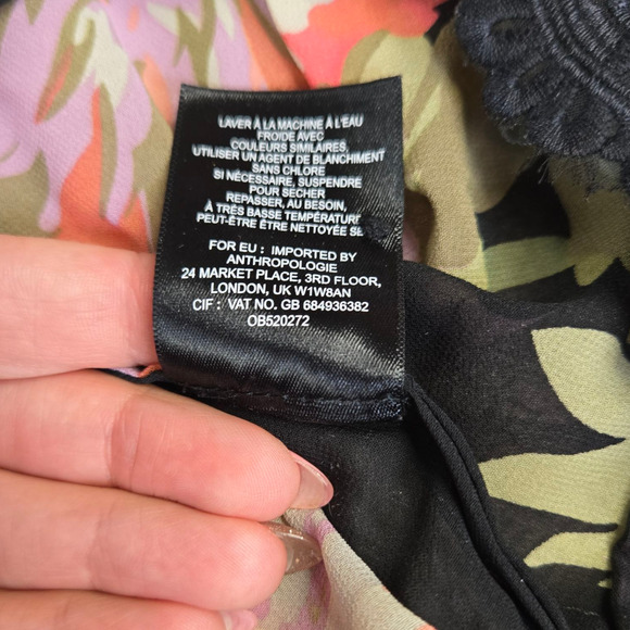 Maeve Anthropologie Black Floral V Neck Fit & Flare Semi Sheer Dress Size Small - Picture 6 of 9